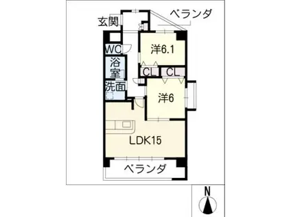 グランドソレイユ蟹江(2LDK/8階)の間取り写真