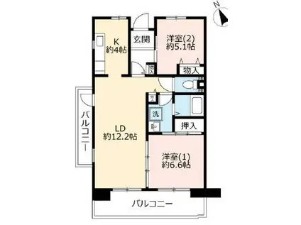 UR浜甲子園さくら街 9号棟(2LDK/5階)の間取り写真