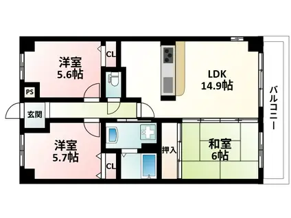 ルアン緑地(3LDK/3階)の間取り写真