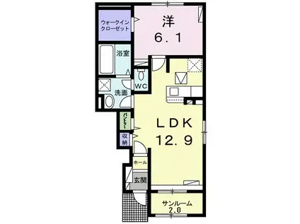 ウエスト・ラポール(1LDK/1階)の間取り写真