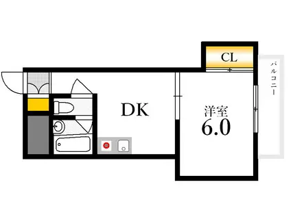 第1片山ビル(1DK/6階)の間取り写真