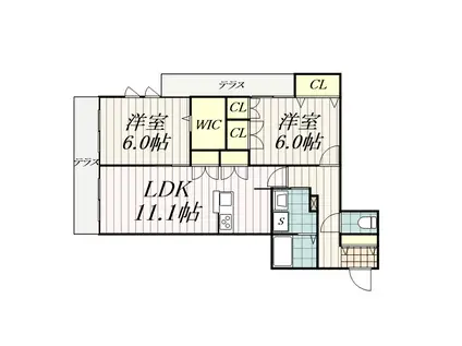 VILLA BLANCHE(2LDK/2階)の間取り写真