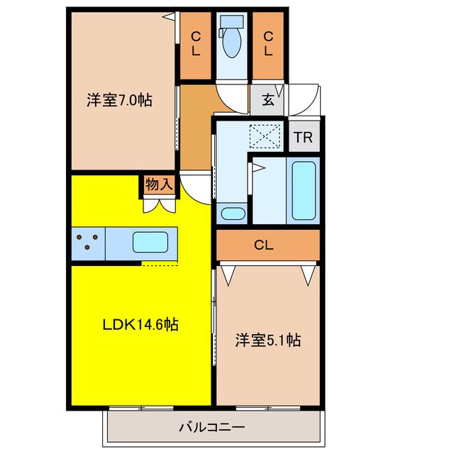 ジュノール千歳真々地(2LDK/3階)の間取り写真