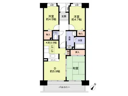 ガーデンコート清瀬2号棟 旧コーポレート清瀬駅南1号棟(3DK/3階)の間取り写真