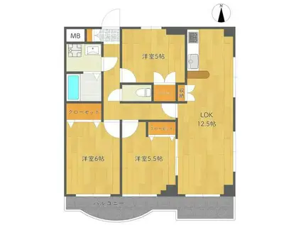 南葛西アゼリアハウス(3LDK/6階)の間取り写真