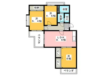 メゾングランシャリオ(3LDK/2階)の間取り写真