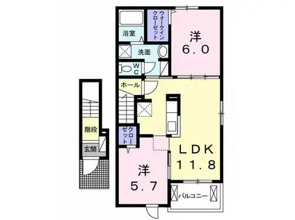 フォルトゥーナ・K B(2LDK/2階)の間取り写真