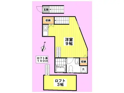 ブルックリンハイツ(ワンルーム/2階)の間取り写真