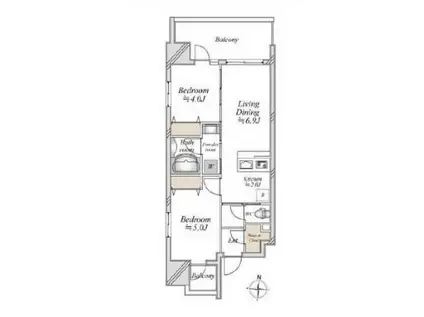 ドゥーエ両国III(2DK/3階)の間取り写真