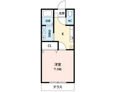 シャトーリ幸田(1K/2階)の間取り写真