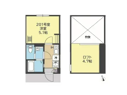ブルーミング横浜(1K/2階)の間取り写真