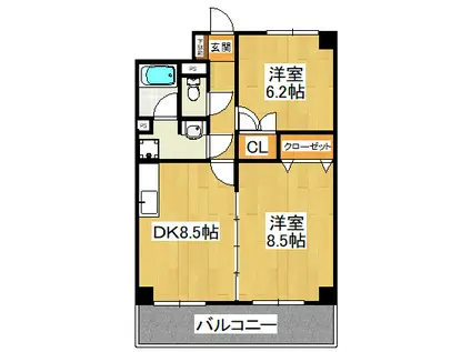 ラーバンK(2DK/13階)の間取り写真