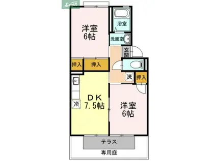 グレースハイツ C棟(2DK/1階)の間取り写真