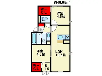 ロイヤルコート紬 B棟(2LDK/2階)の間取り写真