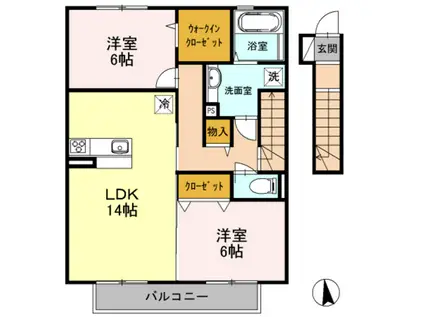 サニーサイド聖蹟II(2LDK/2階)の間取り写真