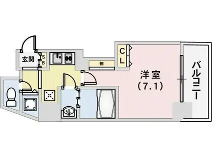 パシフィックレジデンス神戸八幡通(1K/7階)の間取り写真