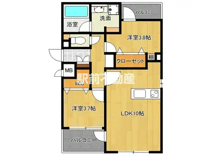 FRATRES TAKESHITAEKI(2LDK/3階)の間取り写真