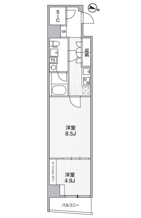 WEAVE BASE -ITABASHI HONCHO 板橋本町(1LDK/8階)の間取り写真