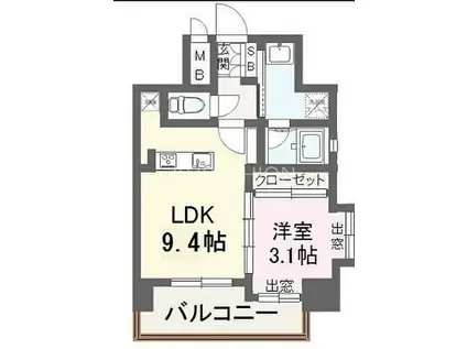 ヴィラ博丈下川端(1LDK/4階)の間取り写真