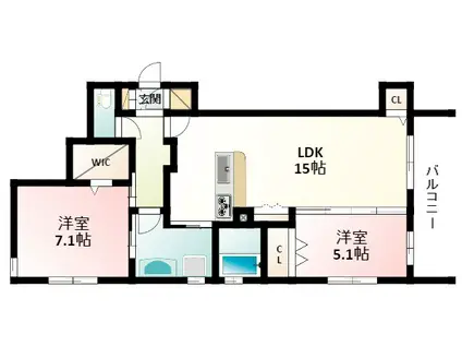 イー・ヒローズ(2LDK/2階)の間取り写真