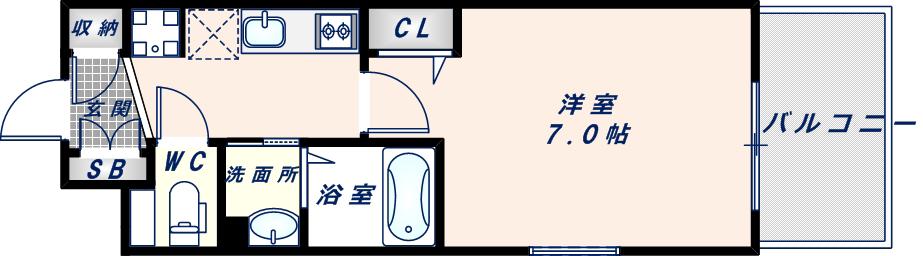 LUXE大阪城南(1K/13階)の間取り写真