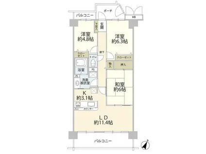 エステシティ船橋三番館(3LDK/14階)の間取り写真