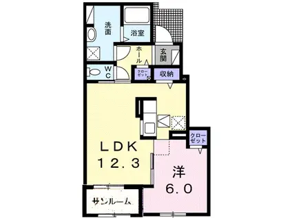ＪＲ予讃線 伊予寒川駅 徒歩27分 2階建 築7年(1LDK/1階)の間取り写真