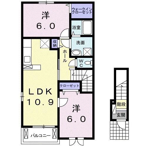 サニーコート B(2LDK/2階)の間取り写真