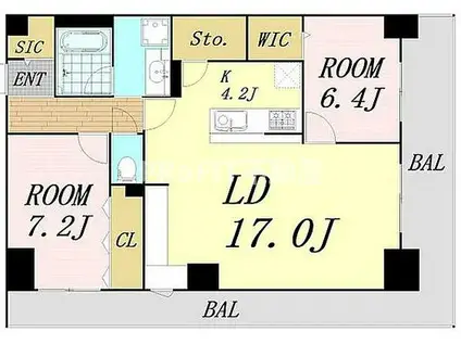 グランセジュール大国町(2LDK/7階)の間取り写真
