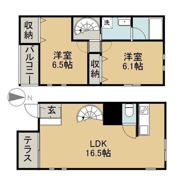 K.I.XシャラN(2LDK/1階)の間取り写真