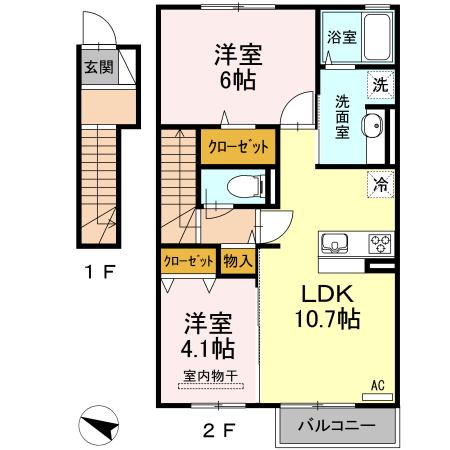 恵比寿III(2LDK/2階)の間取り写真