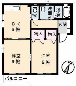 ディアーナHIRO B棟(2DK/2階)の間取り写真