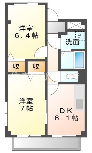 一ツ木ハイツ安井III(2DK/3階)の間取り写真