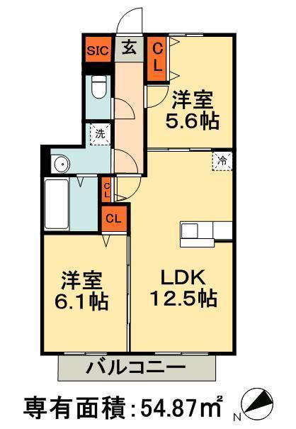 コーポスカイG(2LDK/1階)の間取り写真