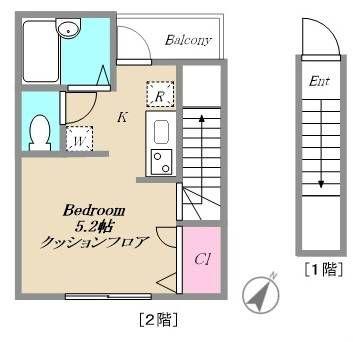 リヴァプール(1K/2階)の間取り写真