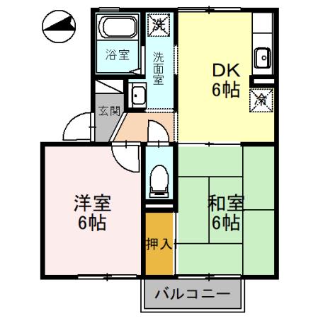 ボンジュール岡山手1番館(2DK/2階)の間取り写真