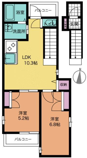 ソシア上青木(2LDK/2階)の間取り写真