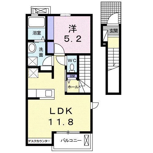 シューネスハイム ミルト西館(1LDK/2階)の間取り写真