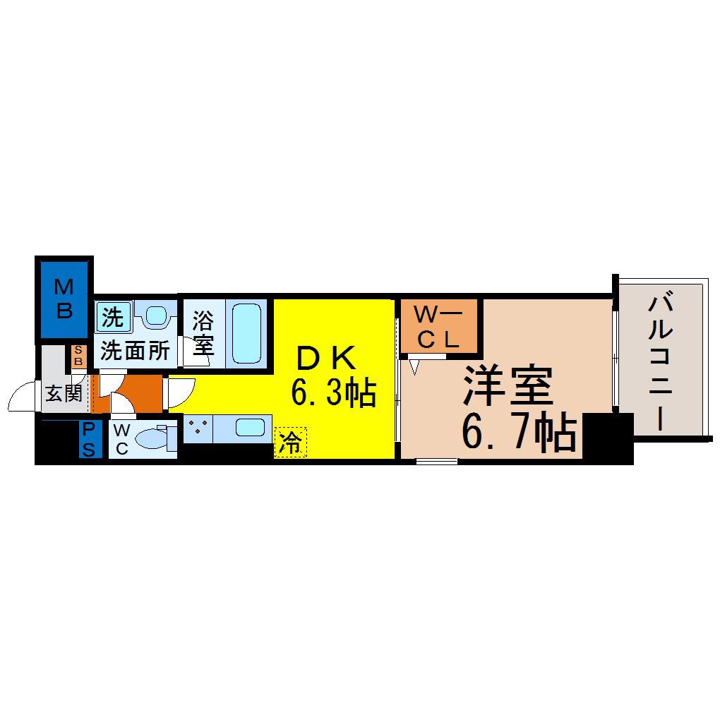 ルナ クレシエンテ(1DK/6階)の間取り写真