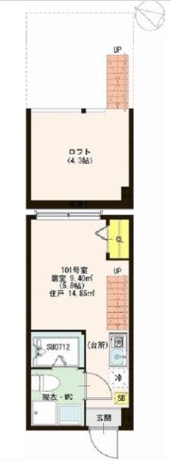 グランテラス東白楽(ワンルーム/2階)の間取り写真