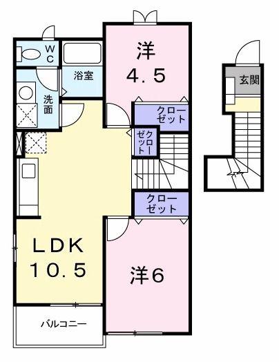 プリムローズB(2LDK/2階)の間取り写真
