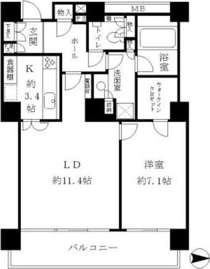 リバーポイントタワー(1LDK/17階)の間取り写真
