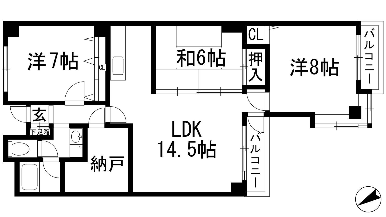 シュロス五月山Ⅲ(3SLDK/5階)の間取り写真