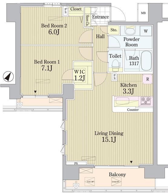 PRIME URBAN 東中野 COURT(2LDK/8階)の間取り写真