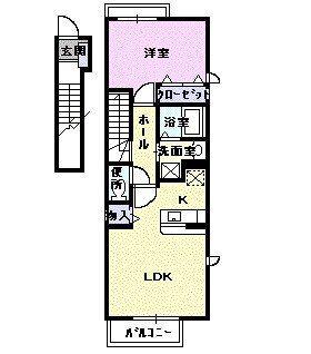 ジェントリー江南(1LDK/2階)の間取り写真