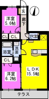 ラフィーネ(2LDK/1階)の間取り写真