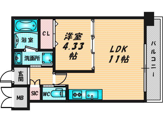 プレジオ荒本新町(1LDK/12階)の間取り写真