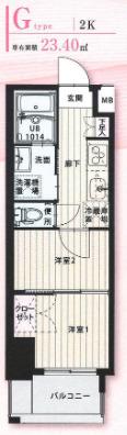 NO.103 クラブオリエント(2K/7階)の間取り写真