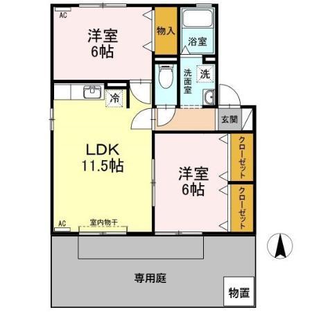 セジュールミキ E棟(2LDK/1階)の間取り写真