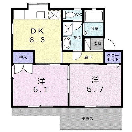 フレスコルヤマモト(2DK/1階)の間取り写真